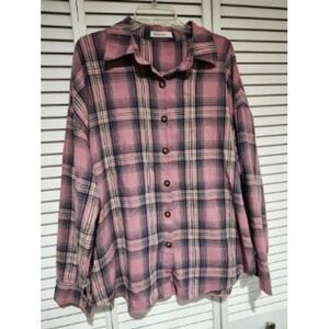Fantaslook Pink Plaid Oversized Long Sleeve Button Up Shirt Women's 2XL